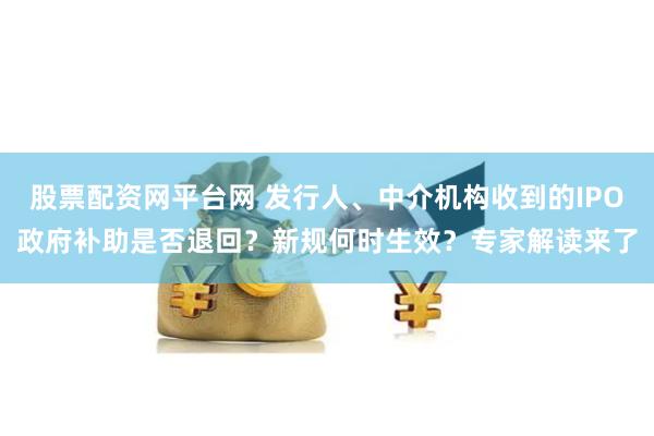 股票配资网平台网 发行人、中介机构收到的IPO政府补助是否退回？新规何时生效？专家解读来了